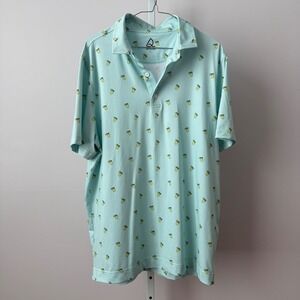 Deolax sz L Golf Polo Shirt Blue Margarita Cocktail Novelty‎ Vacation Resortwear